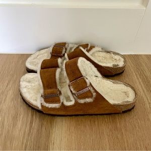 Birkenstock Arizona shearling slides mink suede leather women’s size 39